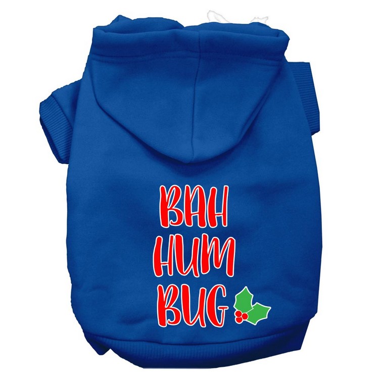 Bah Humbug Screen Print Dog Hoodie Blue XS